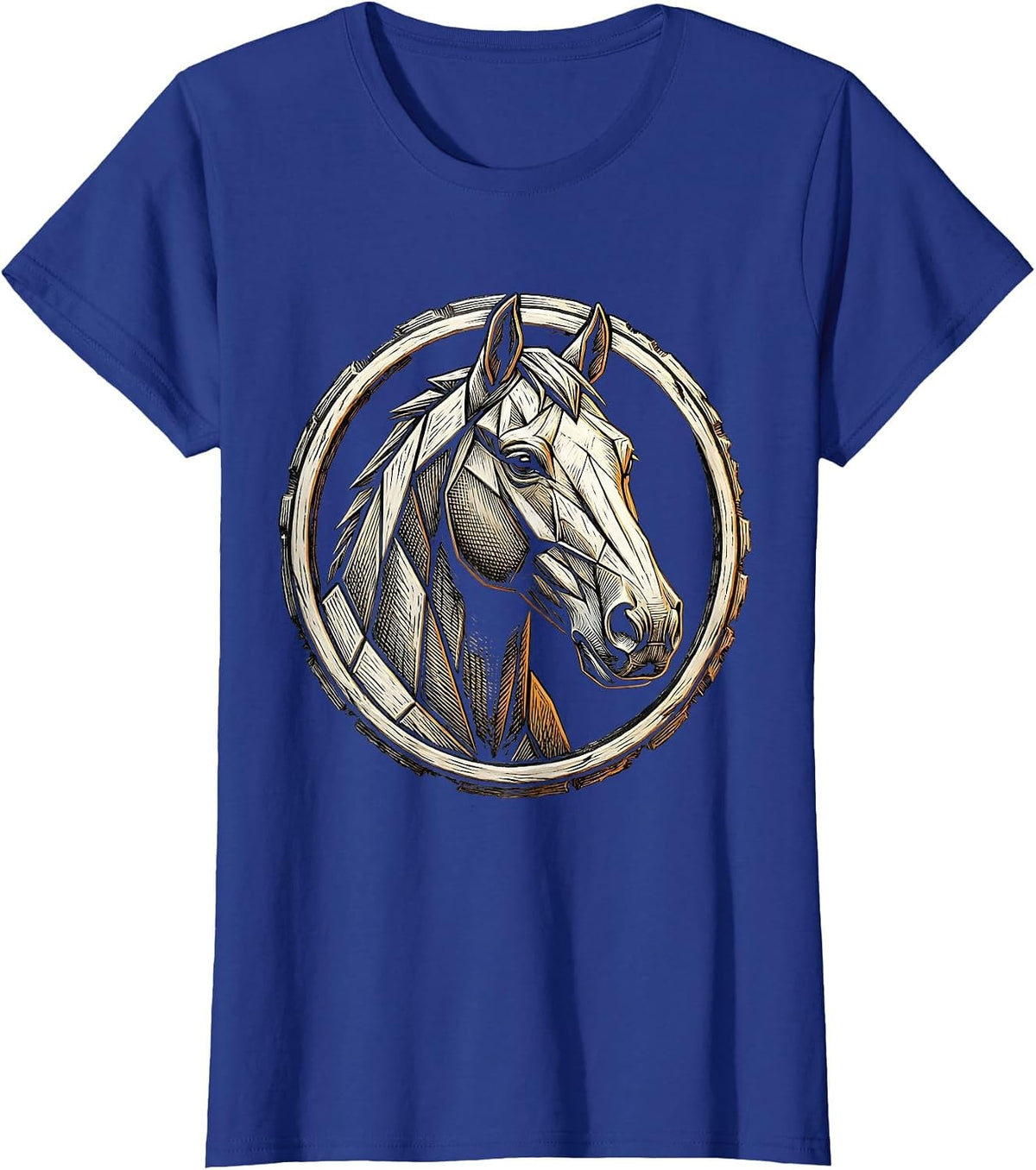 Women's Geometric Low-Poly Horse Head Art Design T-Shirt - Royal Blue