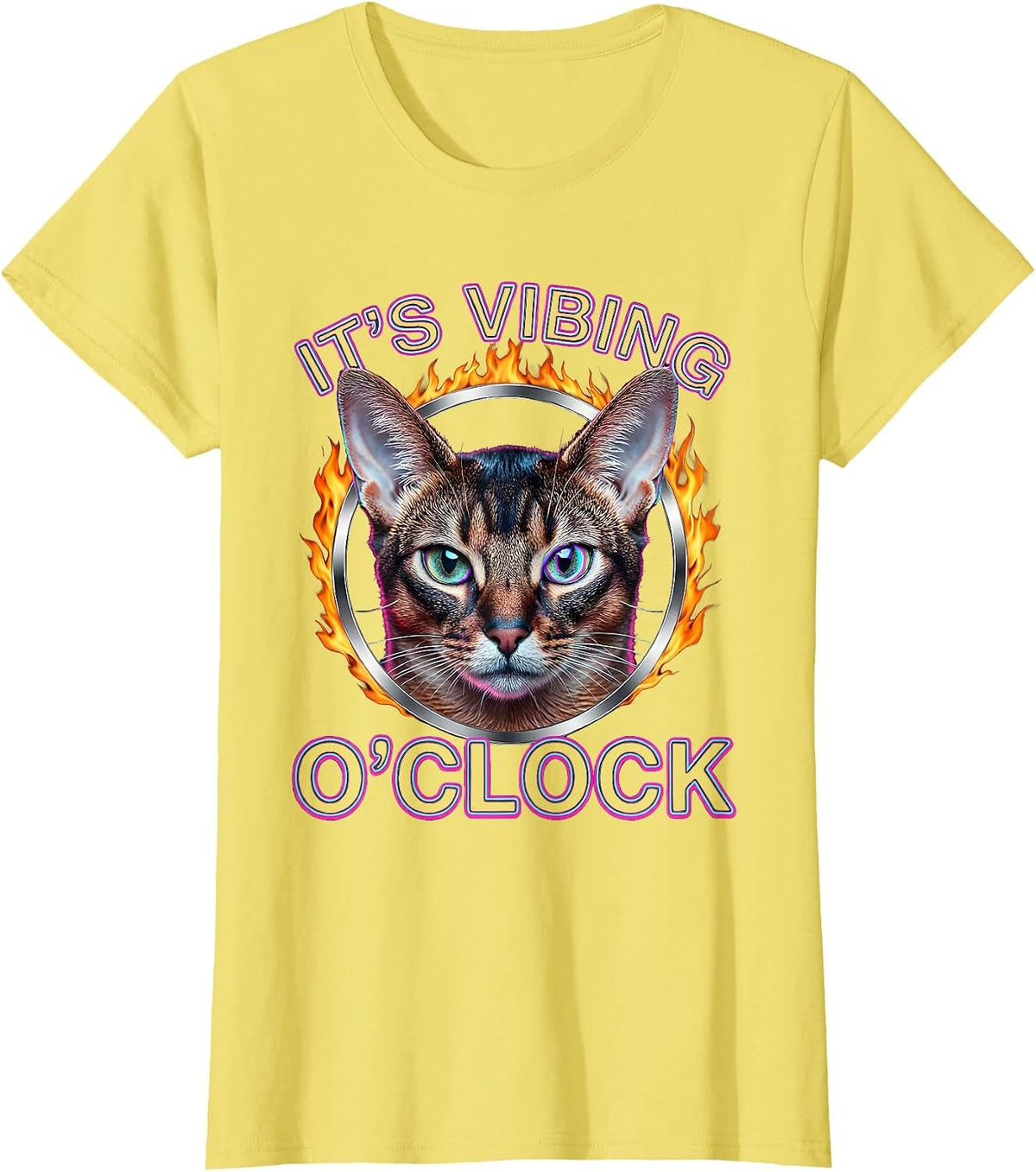 It's Vibing O'Clock Funny Cat Meme Bootleg Graphic T-Shirt - Lemon Yellow