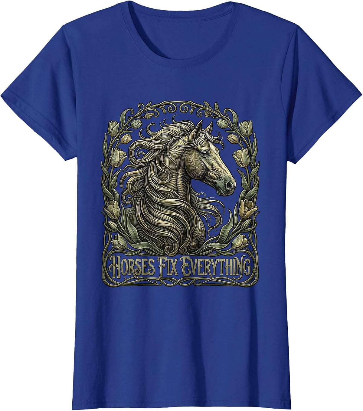 Women's Horses Fix Everything Equestrian Design T-Shirt - Royal Blue