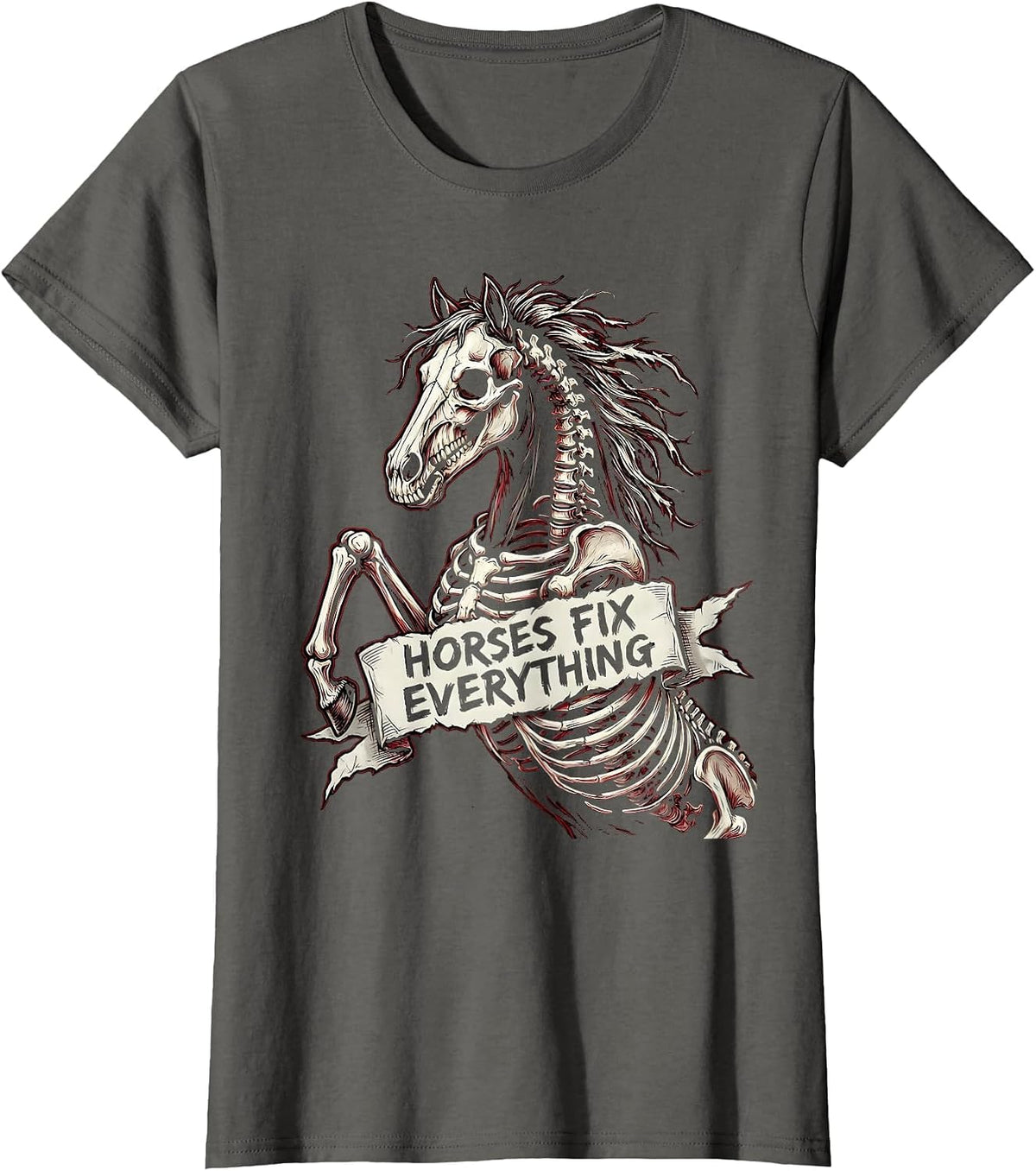 Women's Horses Fix Everything Equestrian Design T-Shirt - Asphalt Grey