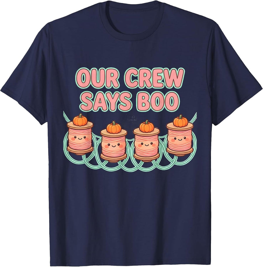 Our Crew Says Boo Cute Kawaii Halloween Dental Hygienist T-Shirt - Navy Blue