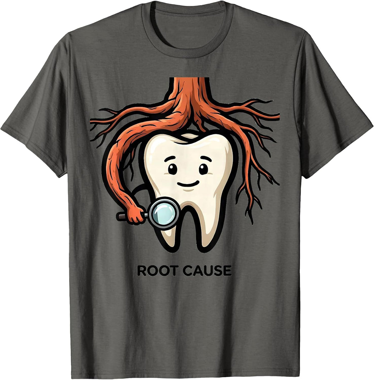 Root Cause Cartoon Funny Dental Hygienist Humor T-Shirt - Asphalt Grey