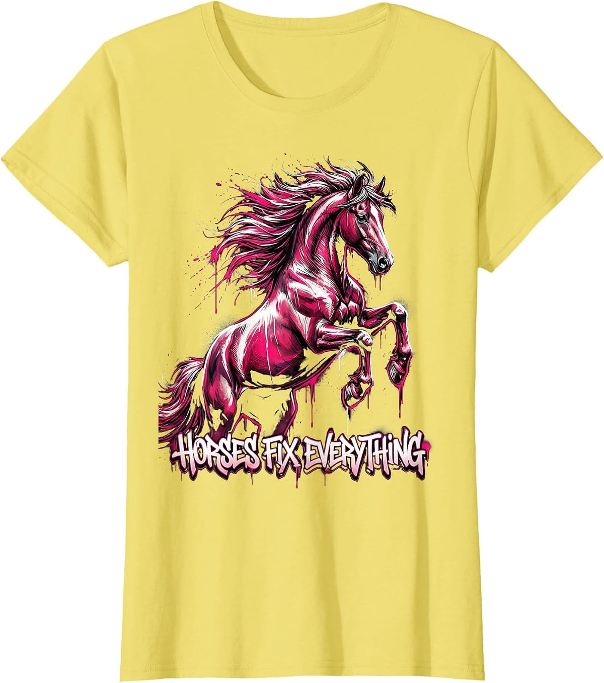 Horses Fix Everything Horse Lover Design T-Shirt - Lemon Yellow