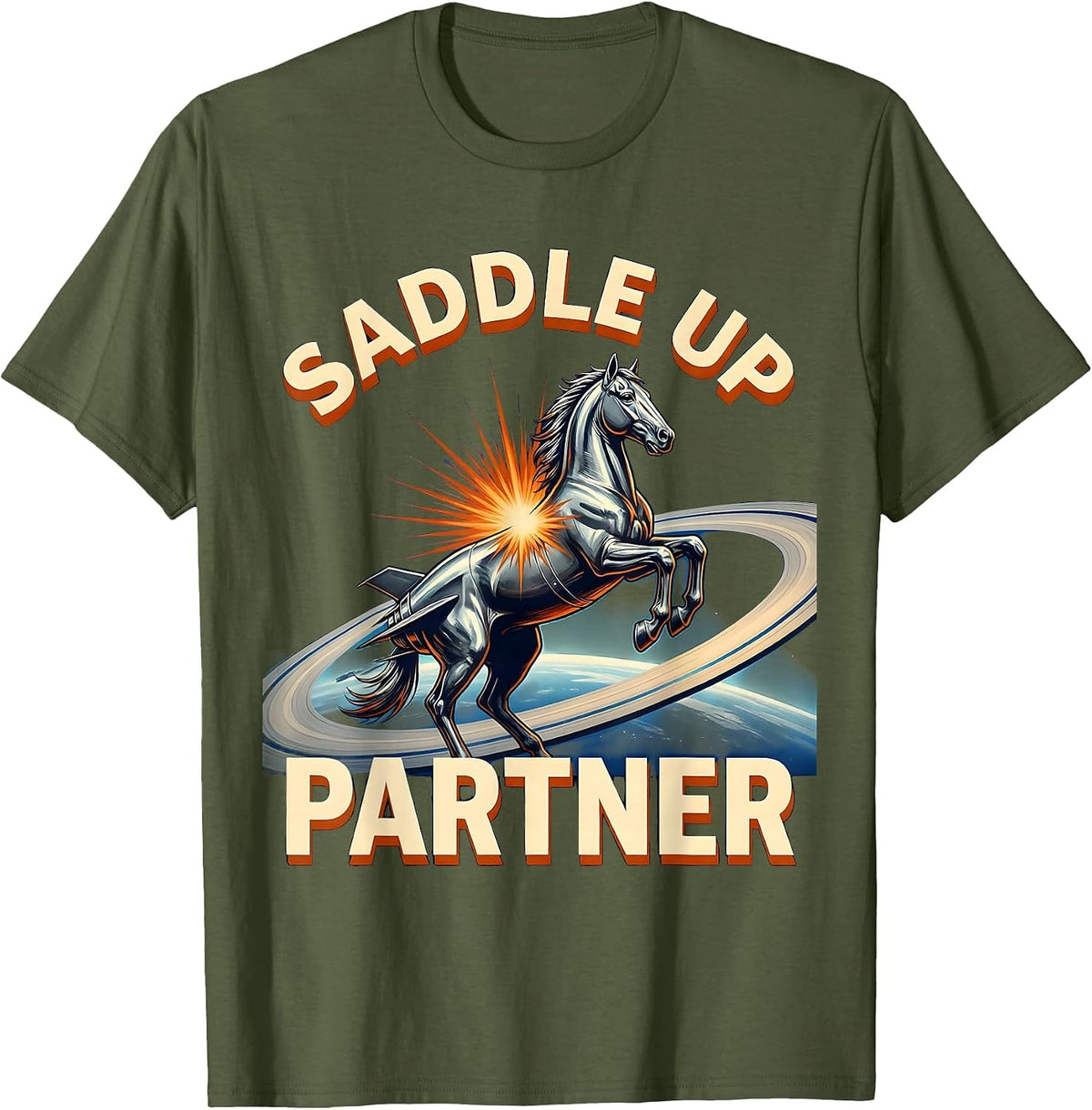 Saddle Up Partner Western Cowboy Design T-Shirt - Olive Green