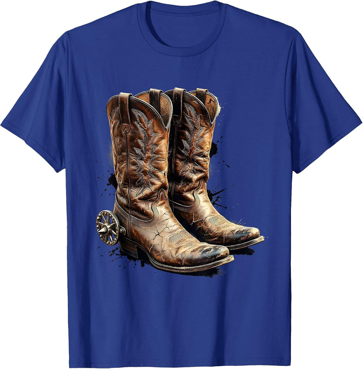 Worn Cowboy Boots With Spurs Cowgirl Graphic T-Shirt - Royal Blue