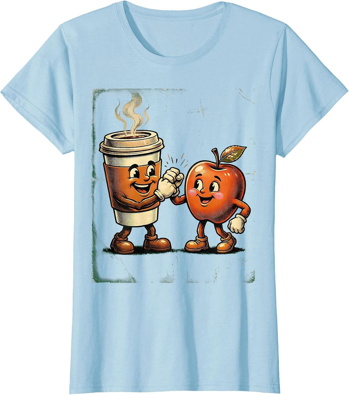 Women's Friyay Teacher Coffee Cup Apple Fist Bump T-Shirt - Baby Blue