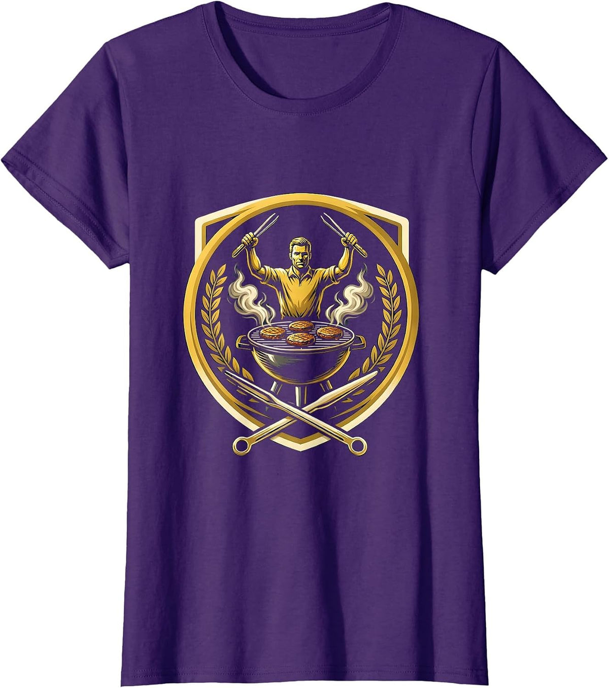 Women's Dad Grilling Burgers Backyard BBQ Graphic T-Shirt - Purple
