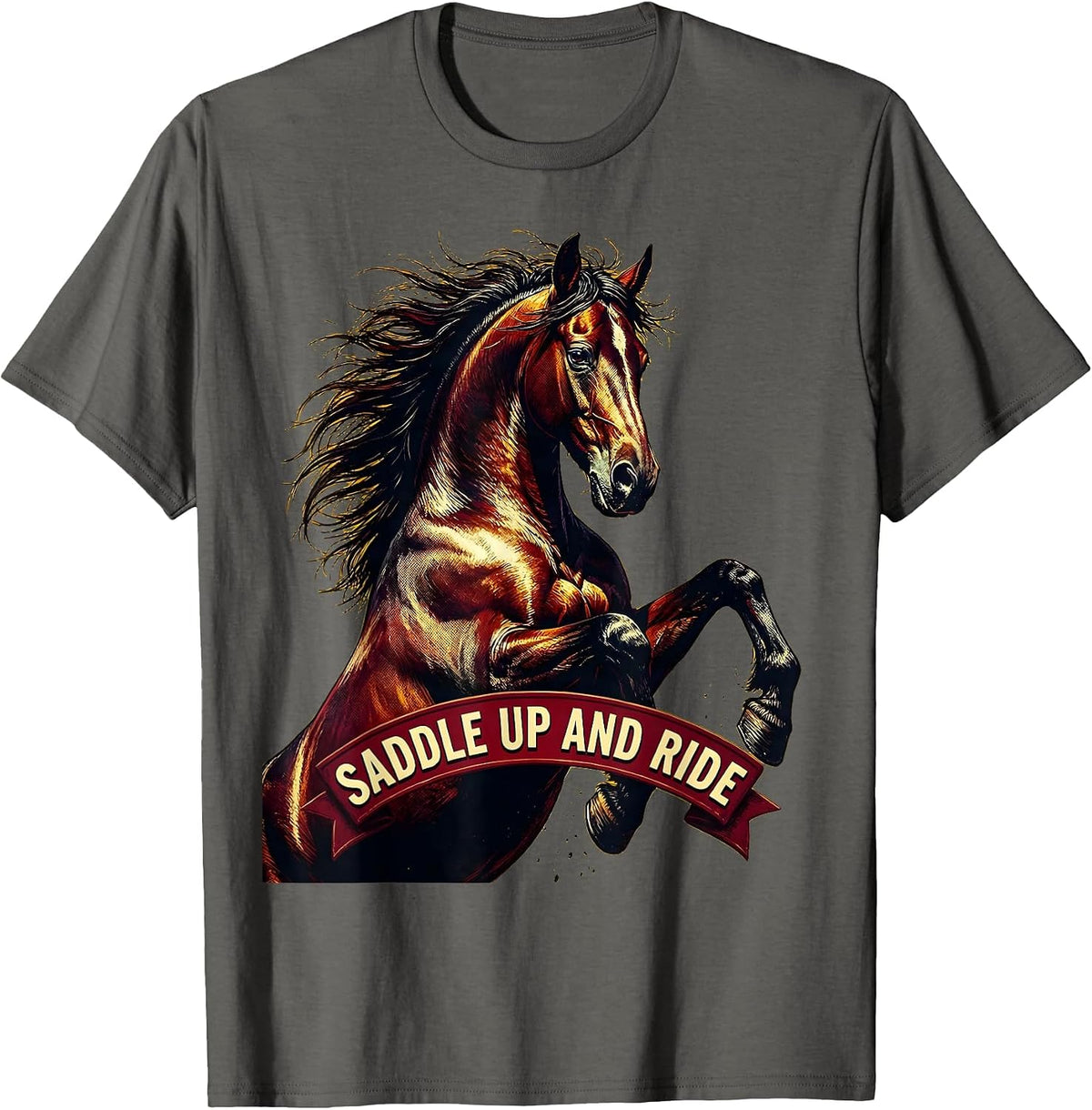 Men's Saddle Up and Ride Horse Lover Design T-Shirt - Asphalt Grey
