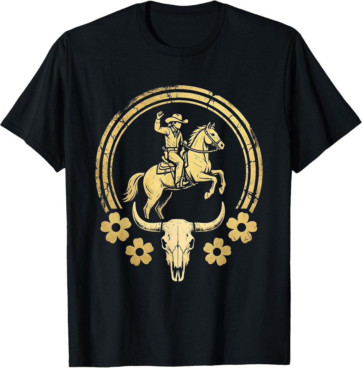 Men's Cowgirl Bucking Horse Western Rodeo Graphic T-Shirt - Black