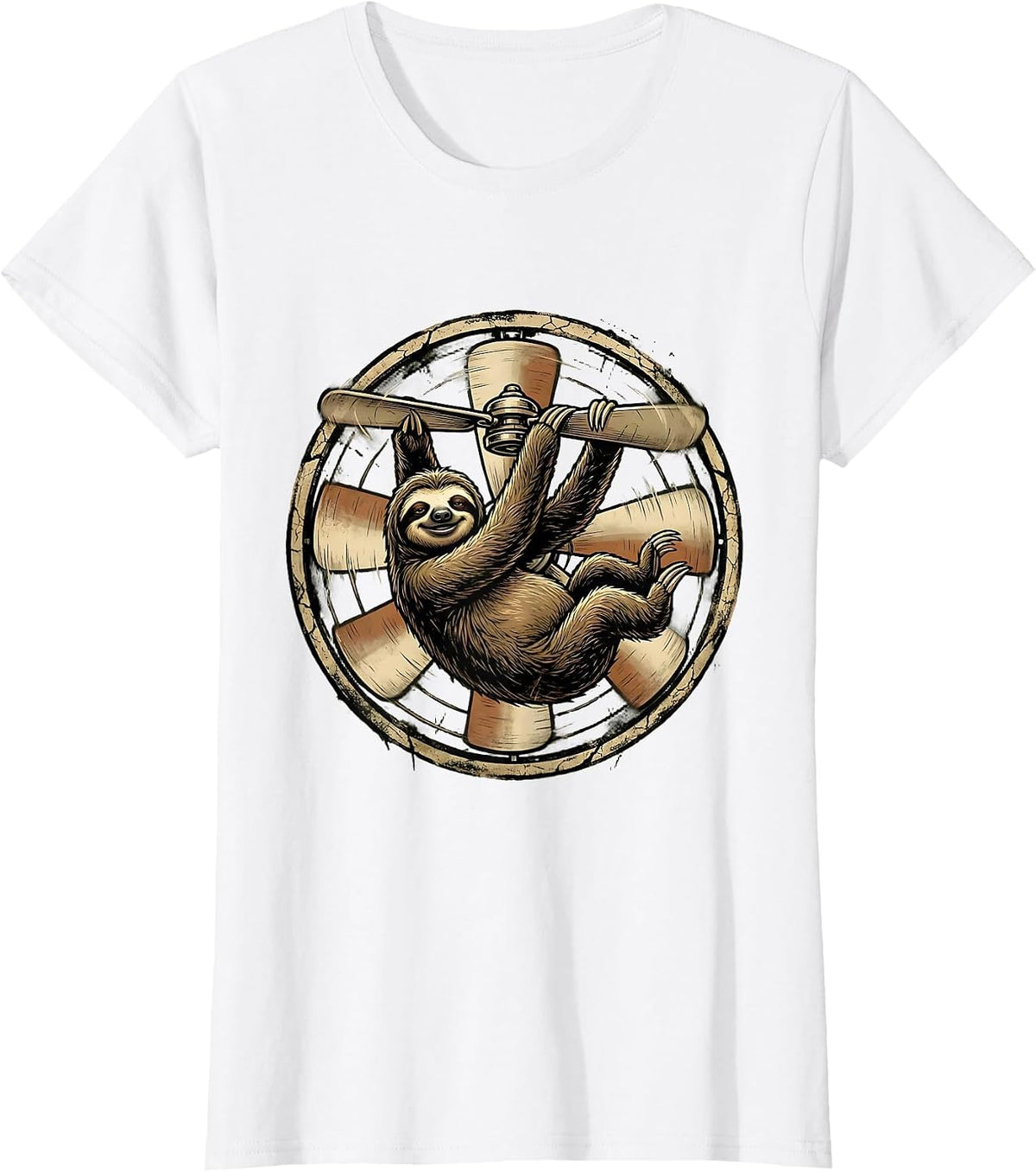 Lazy Sloth Hanging From Office Ceiling Fan T-Shirt - White