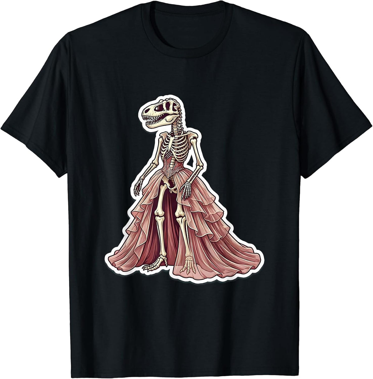 Men's Dinosaur Skeleton in Flowing Gown Graphic T-Shirt - Black