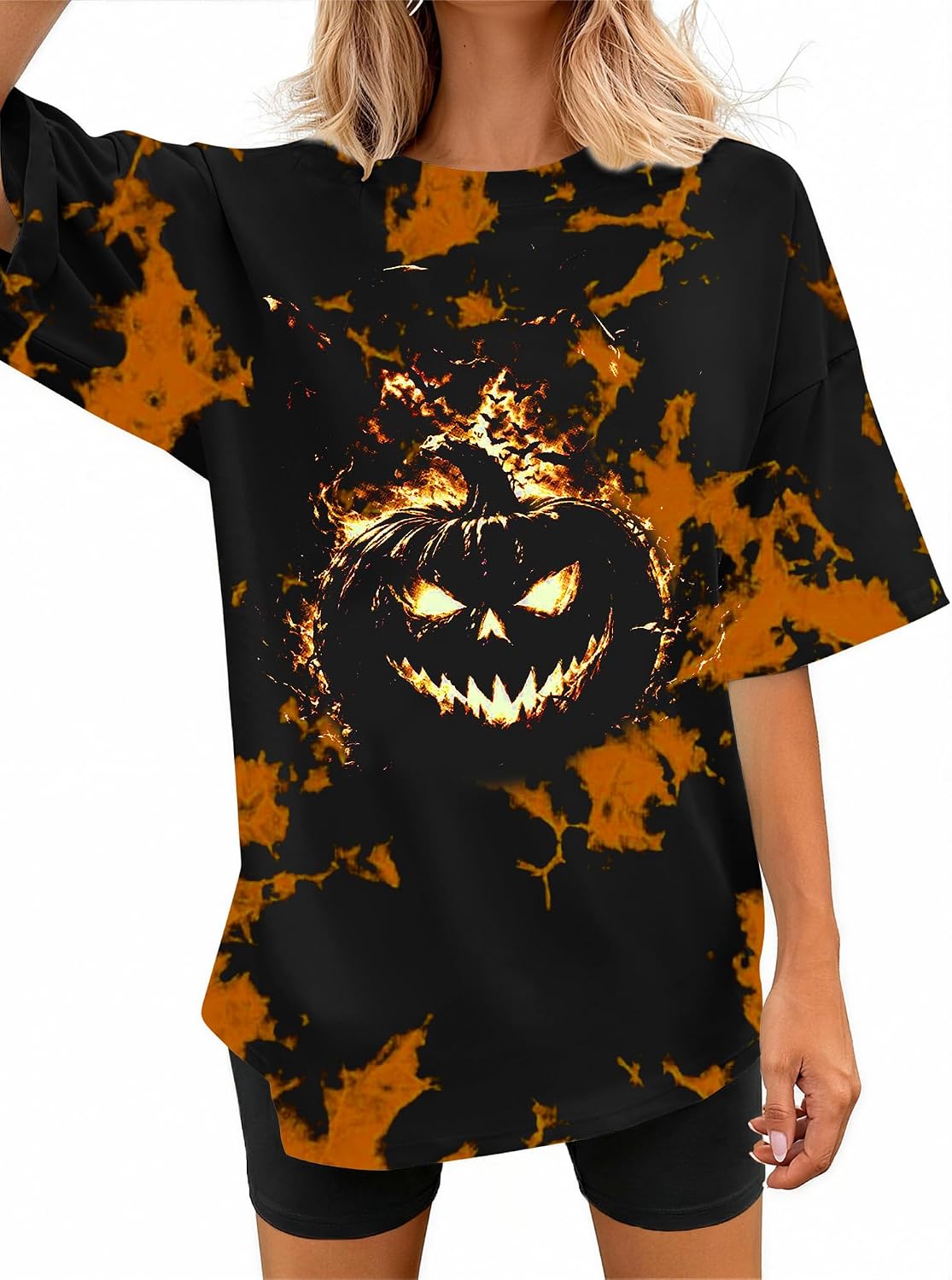 Halloween Shirts for Women Tis the Season Ghost Pumpkin Bat Graphic Tee - Black-01