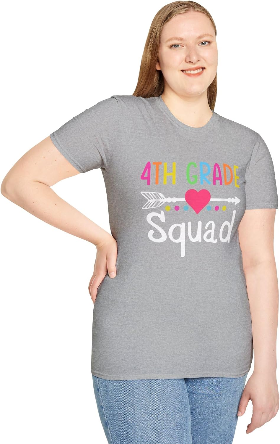 4th Grade Squad T-Shirt | Colorful Arrow Heart Teacher Student Tee - Sport Grey