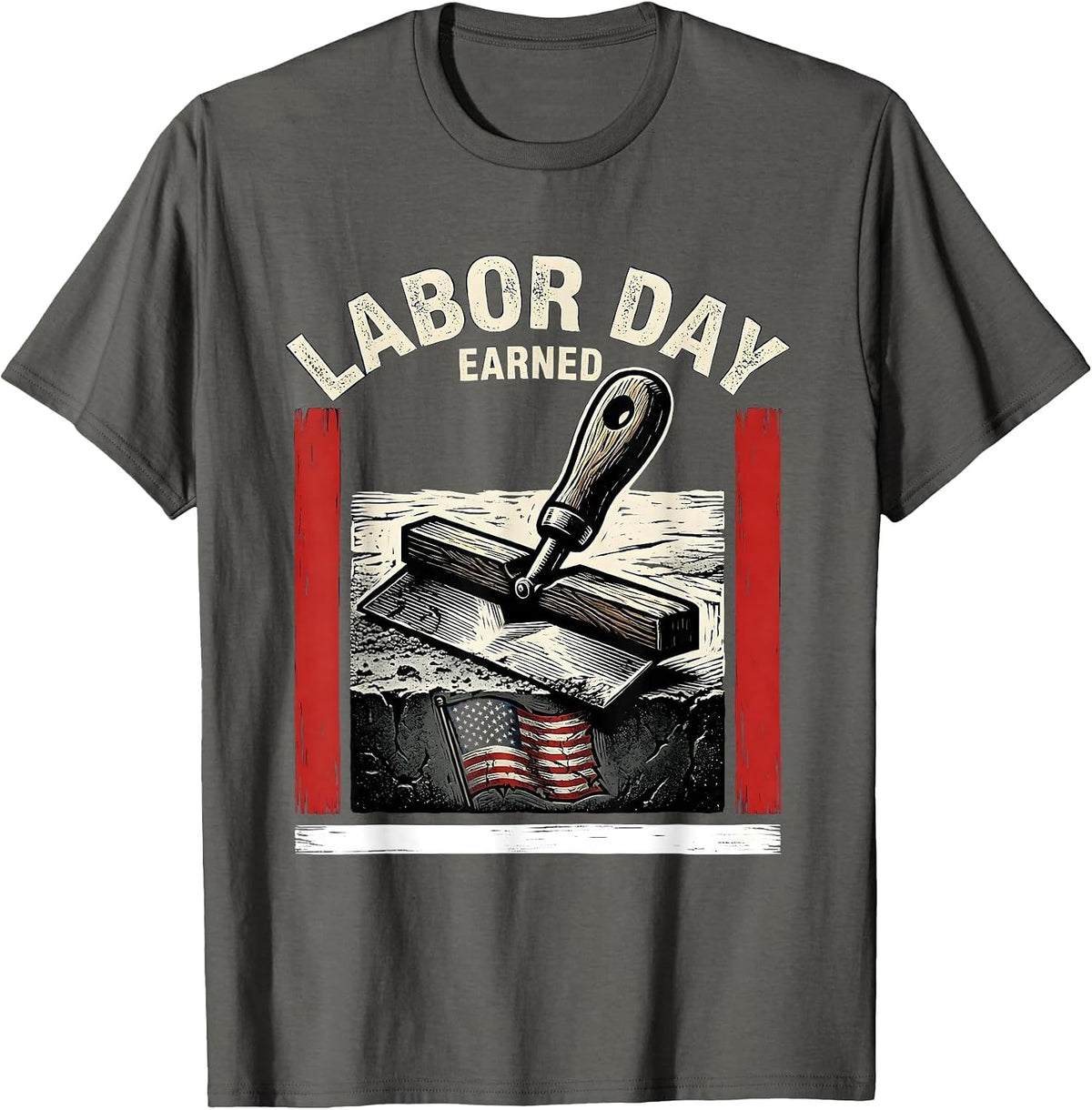 Labor Day Earned Distressed Blue Collar Pride Workwear T-Shirt - Asphalt Grey