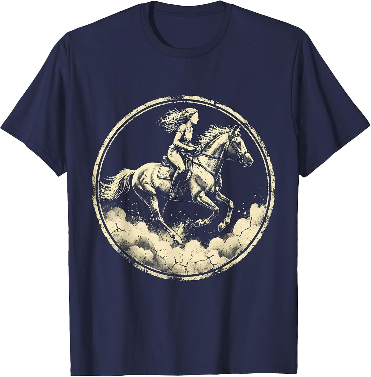 Men's Western Cowgirl Horseback Riding Dust Trail Design T-Shirt - Navy Blue