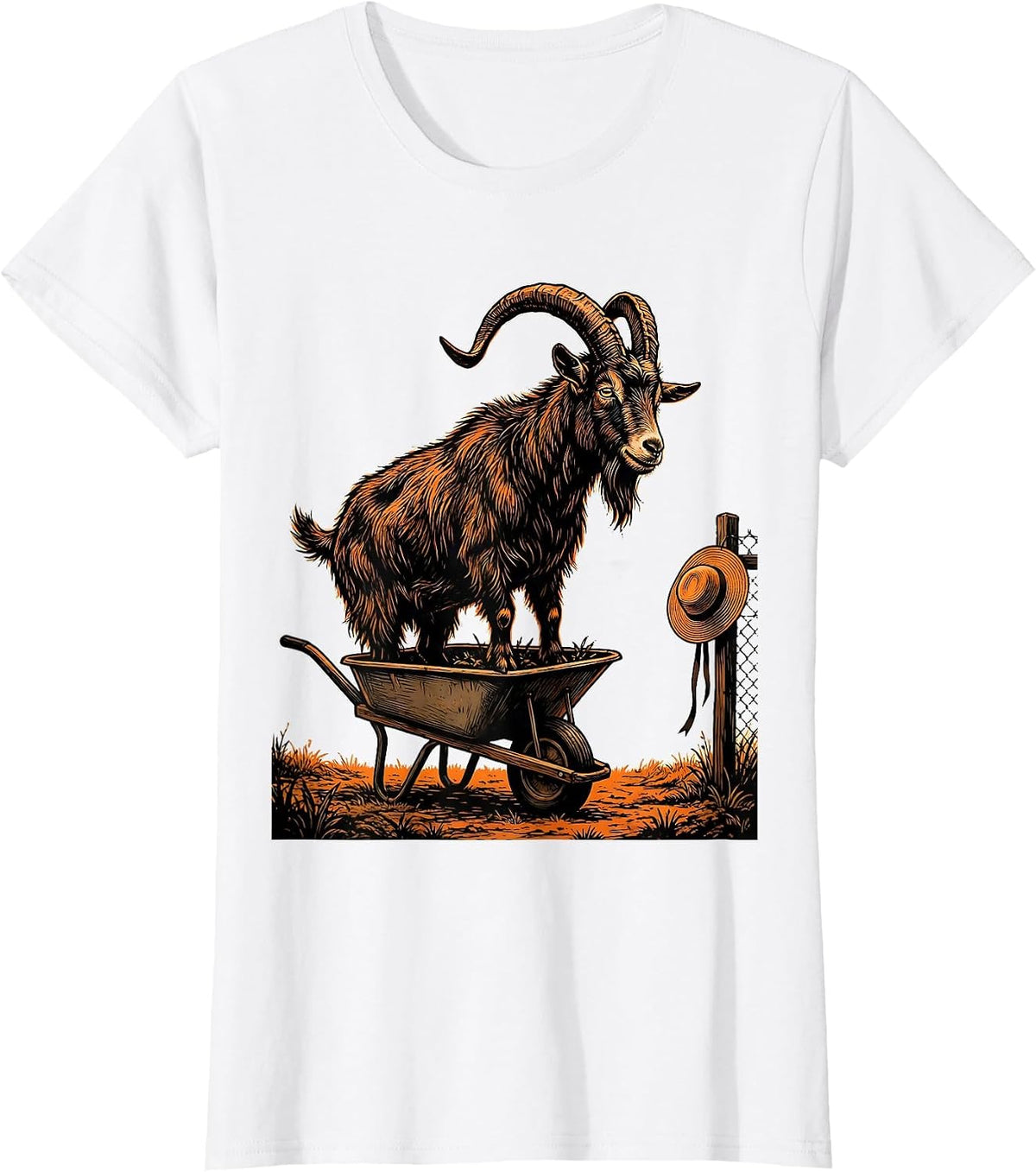 Stencil Goat Wheelbarrow Funny Goat Lover Farmer Gift T-Shirt - White