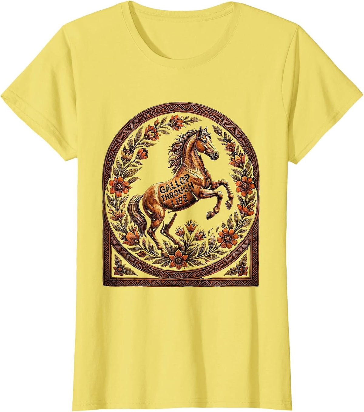 Gallop Through Life Horse Lover Design T-Shirt - Lemon Yellow