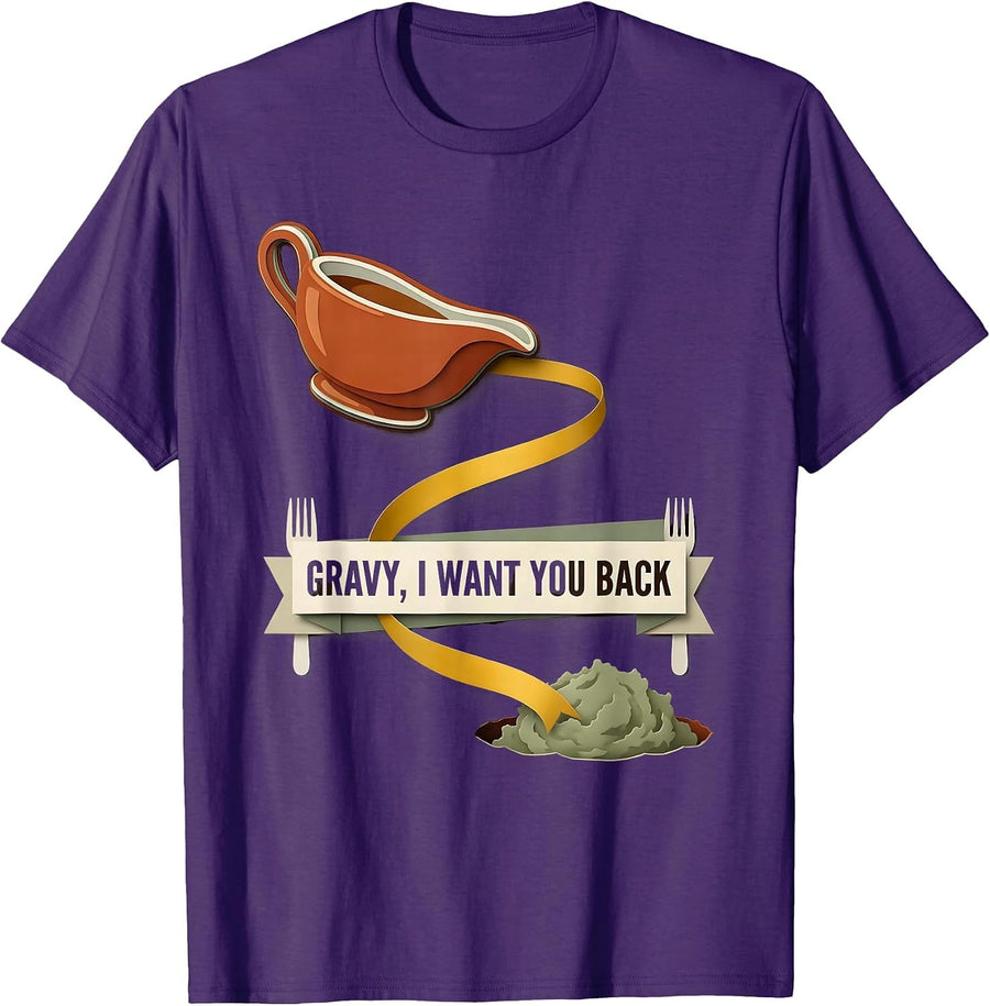 Men's Gravy, I Want You Back Funny Thanksgiving Dinner Food Pun T-Shirt - Purple