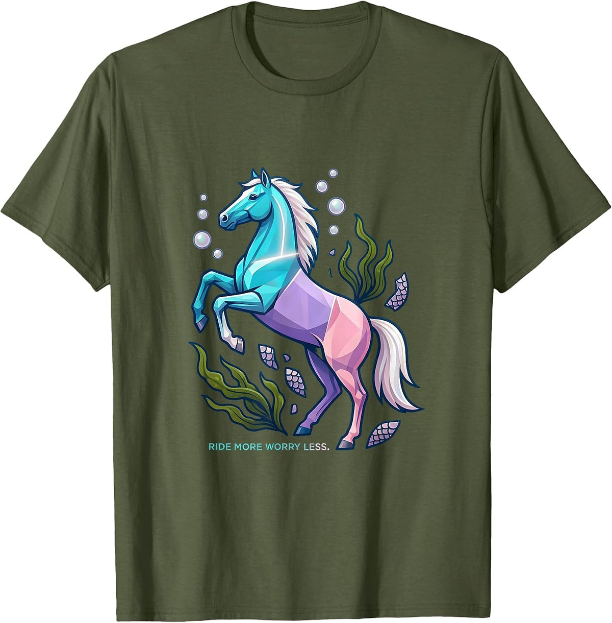 Ride More Worry Less Horse Lover Design T-Shirt - Olive Green
