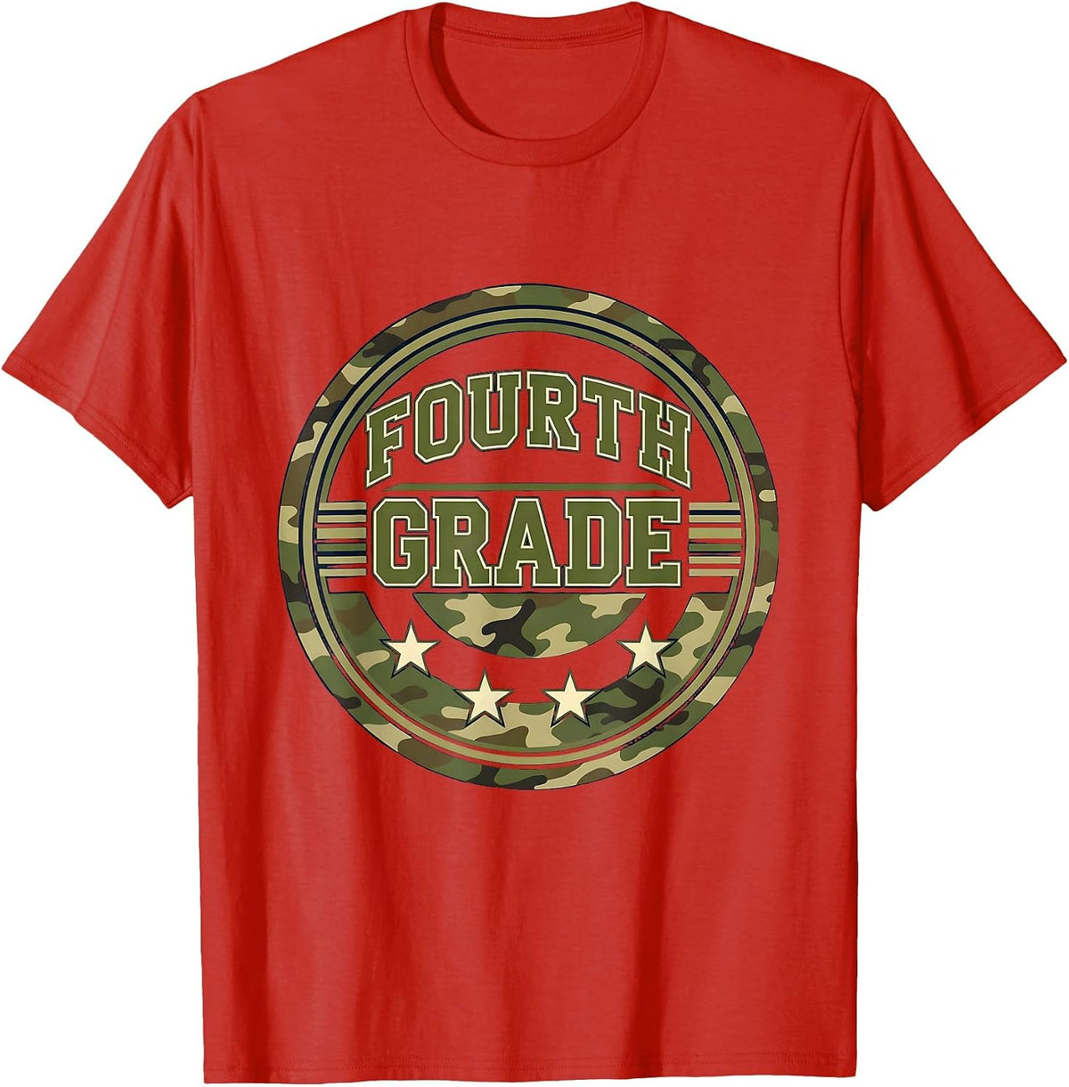 Men's Fourth Grade Camo Back To School Boys Grade Badge T-Shirt - Red