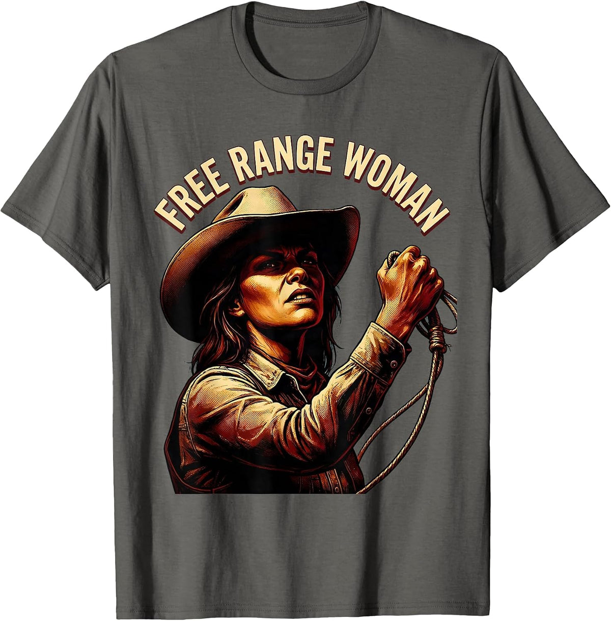 Free Range Woman Cowgirl Western Design T-Shirt - Asphalt Grey