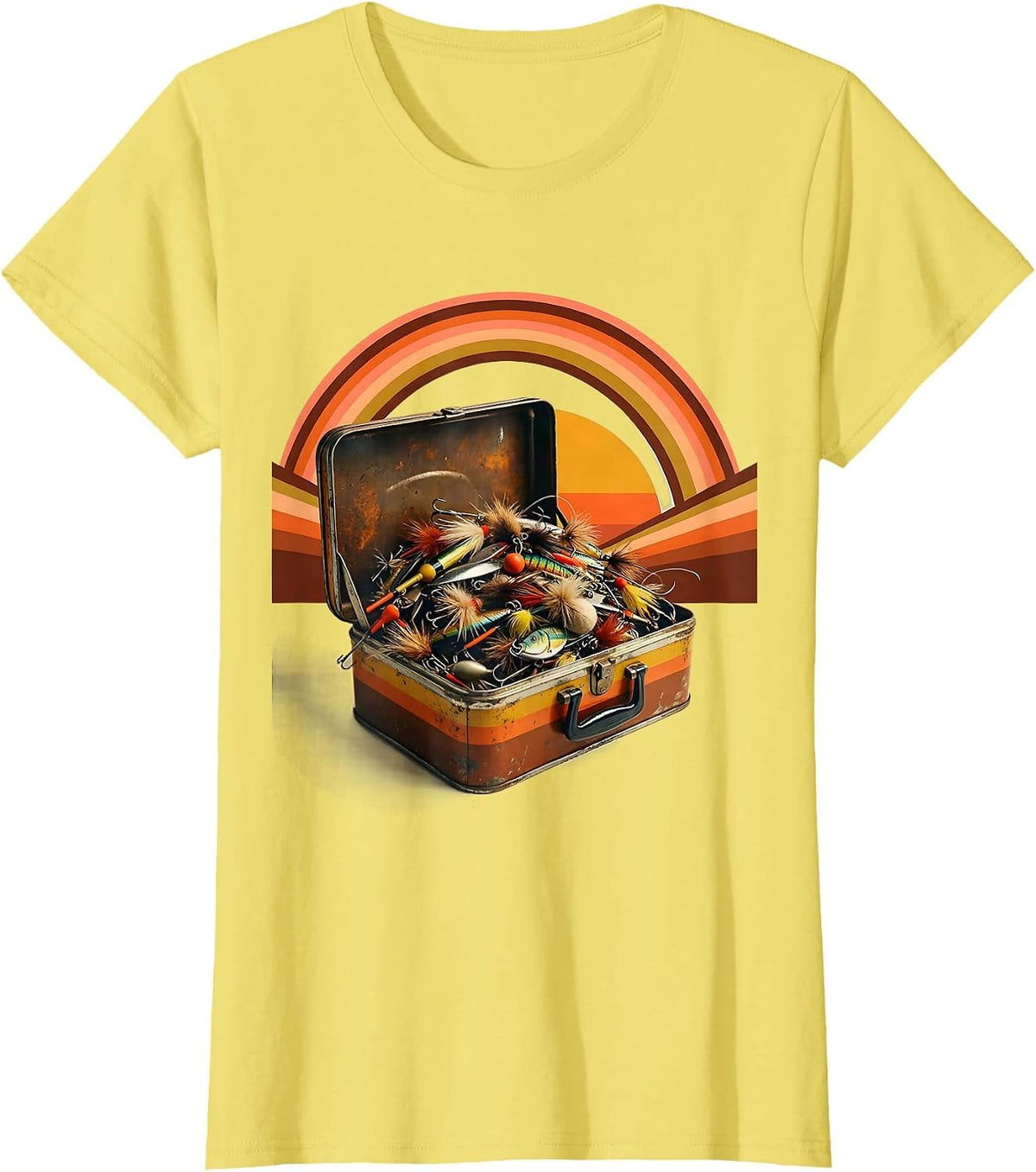 Vintage Tackle Box Overflowing With Lures Fishing T-Shirt - Lemon Yellow