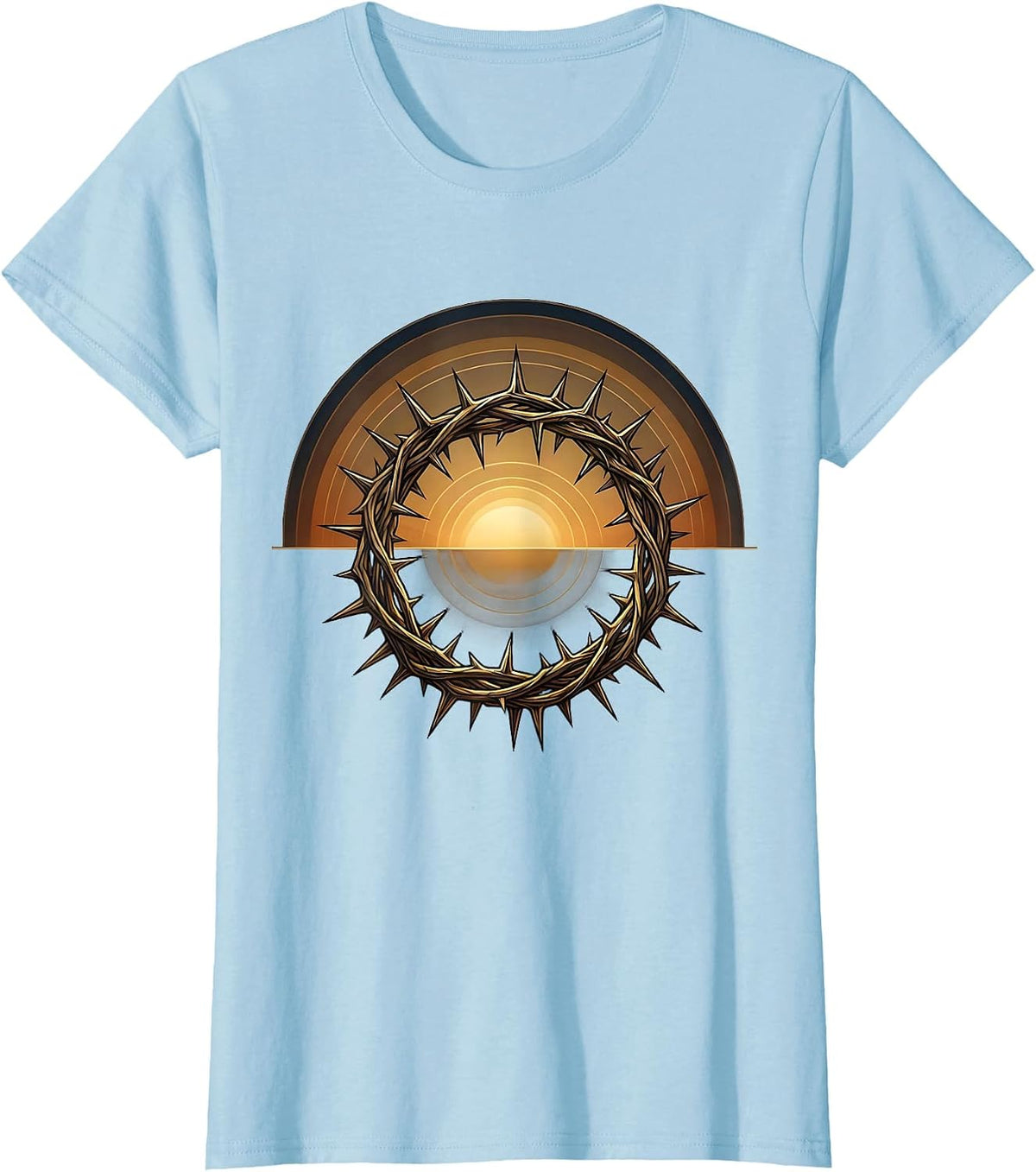 Crown of Thorns Glowing Light Christian Long Sleeve T-Shirt - Baby Blue