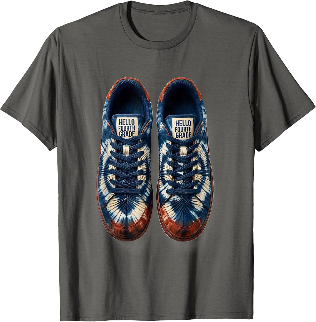 Men's Hello Fourth Grade Shibori Resist Tie Dye Back To School T-Shirt - Asphalt Grey