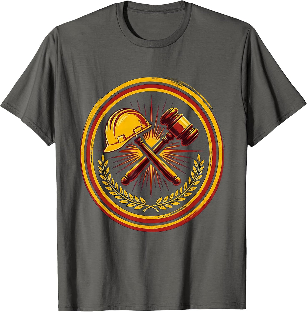 Men's Equal Rights Labor Day Hard Hat Gavel Crossed T-Shirt - Asphalt Grey