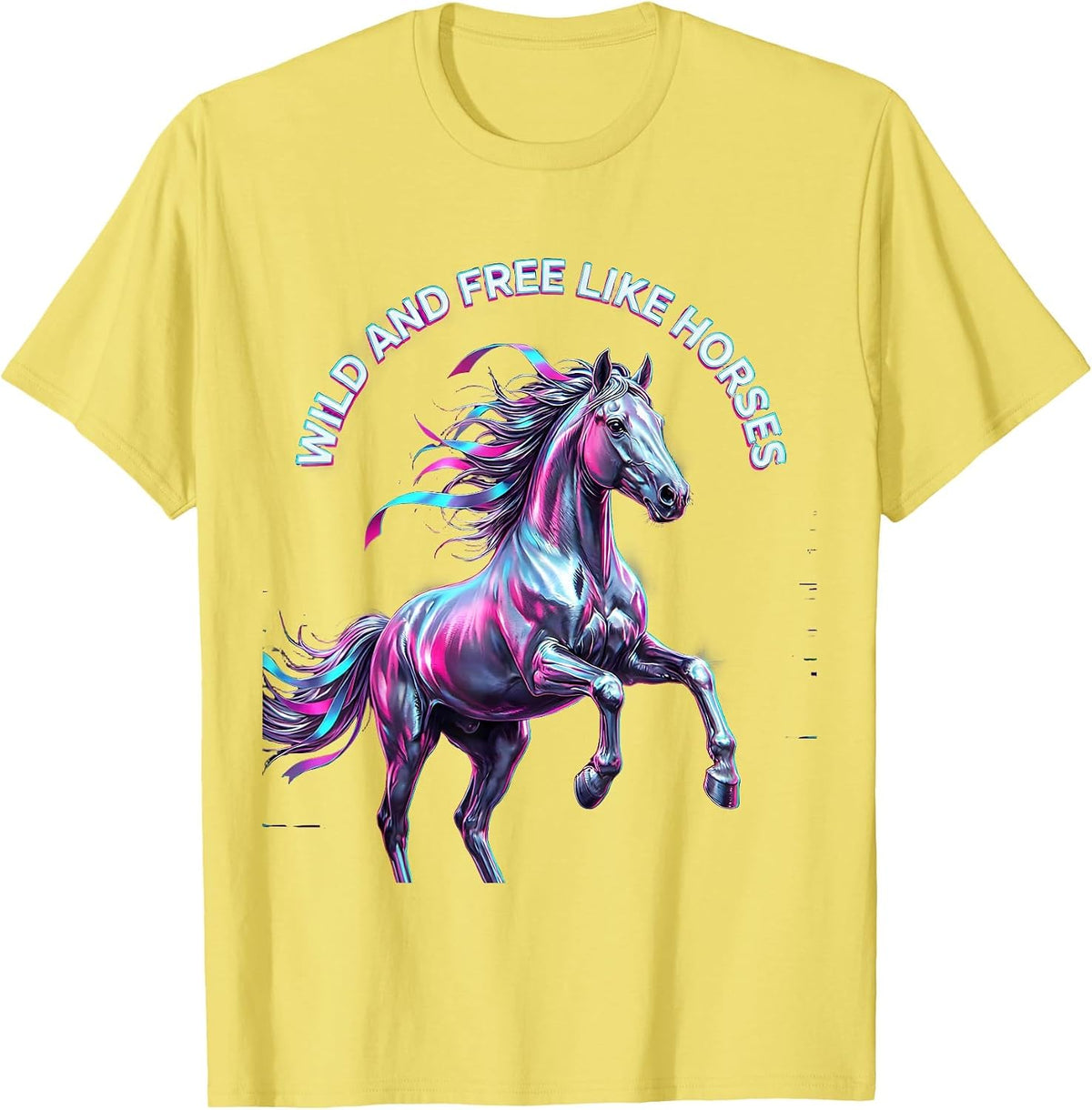 Men's Wild and Free Like Horses Equestrian Design T-Shirt - Lemon Yellow