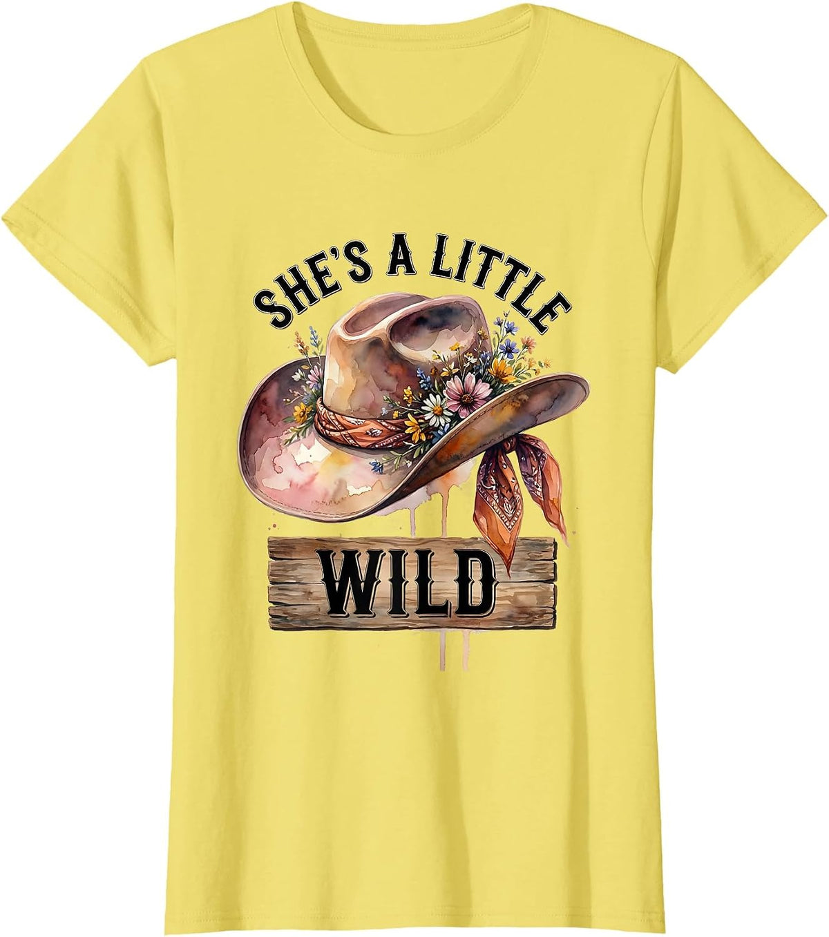 She's a Little Wild Western Cowgirl Design T-Shirt - Lemon Yellow