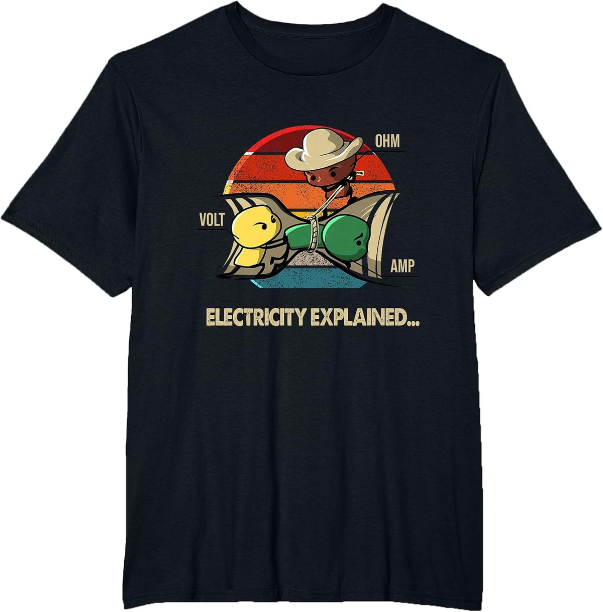 Ohm Volt Amp Electricity Explained Vintage Electrician Nerd T-Shirt - Black