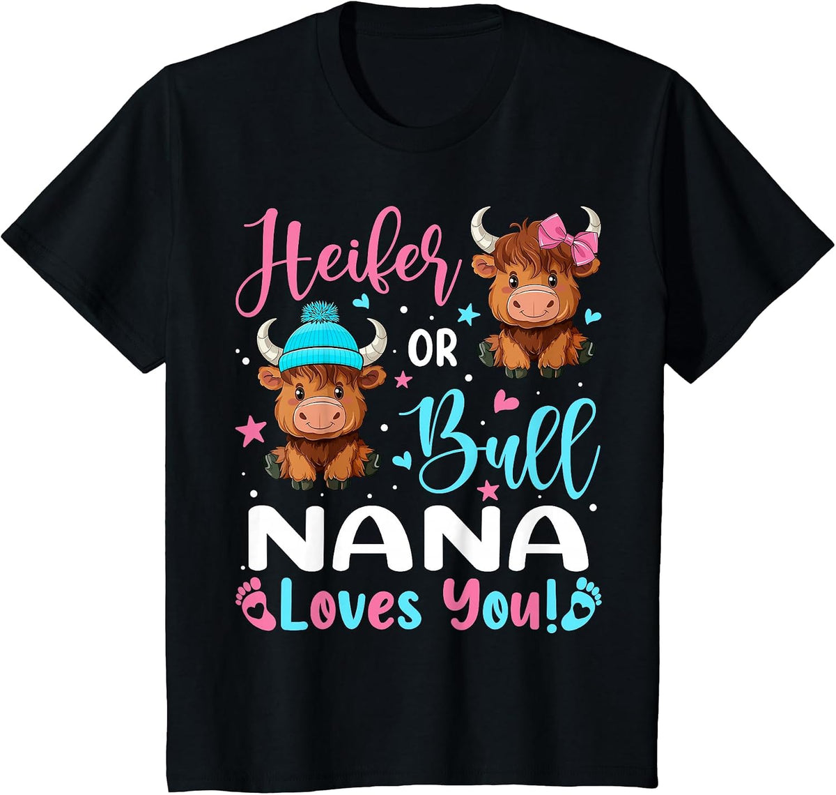 Bull or Heifer Nana Loves You Highland Cow Lover T-Shirt - Black
