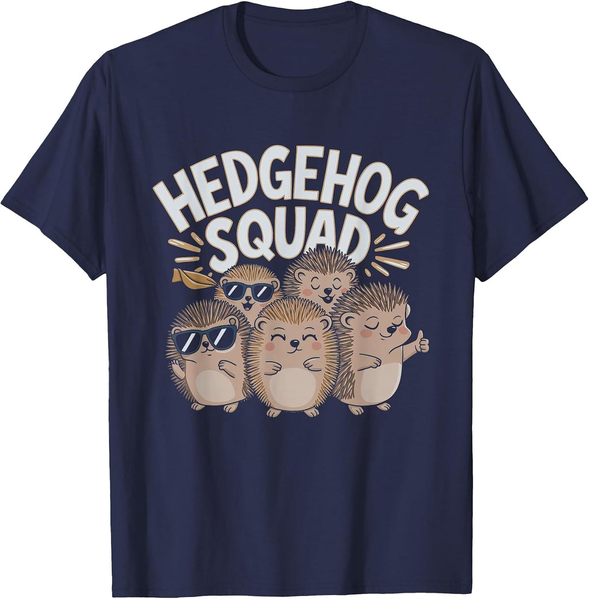Funny Hedgehog Squad Design T-Shirt - Navy Blue