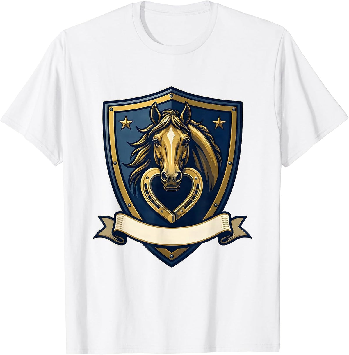 Men's Shield Crest Horse Lover Emblem Valentines Day Equestrian T-Shirt - White