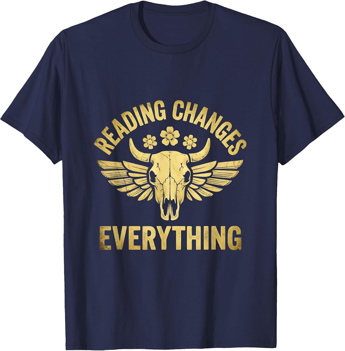 Reading Changes Everything Teacher Design T-Shirt - Navy Blue