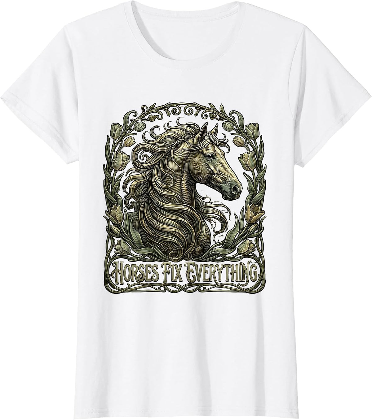 Women's Horses Fix Everything Equestrian Design T-Shirt - White