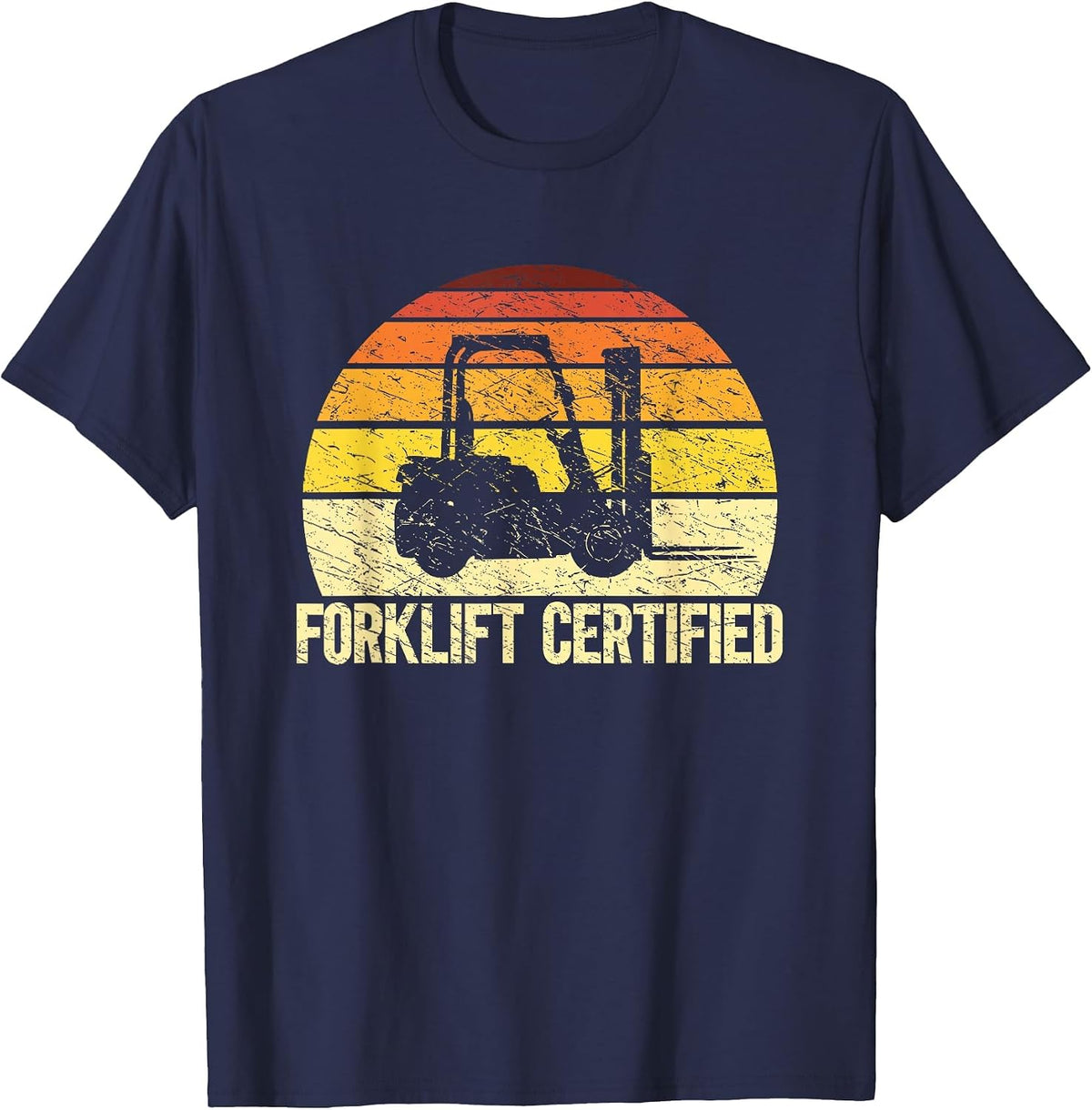 Retro Forklift Certified Forklift Operator Lift Truck Driver T-Shirt - Navy Blue