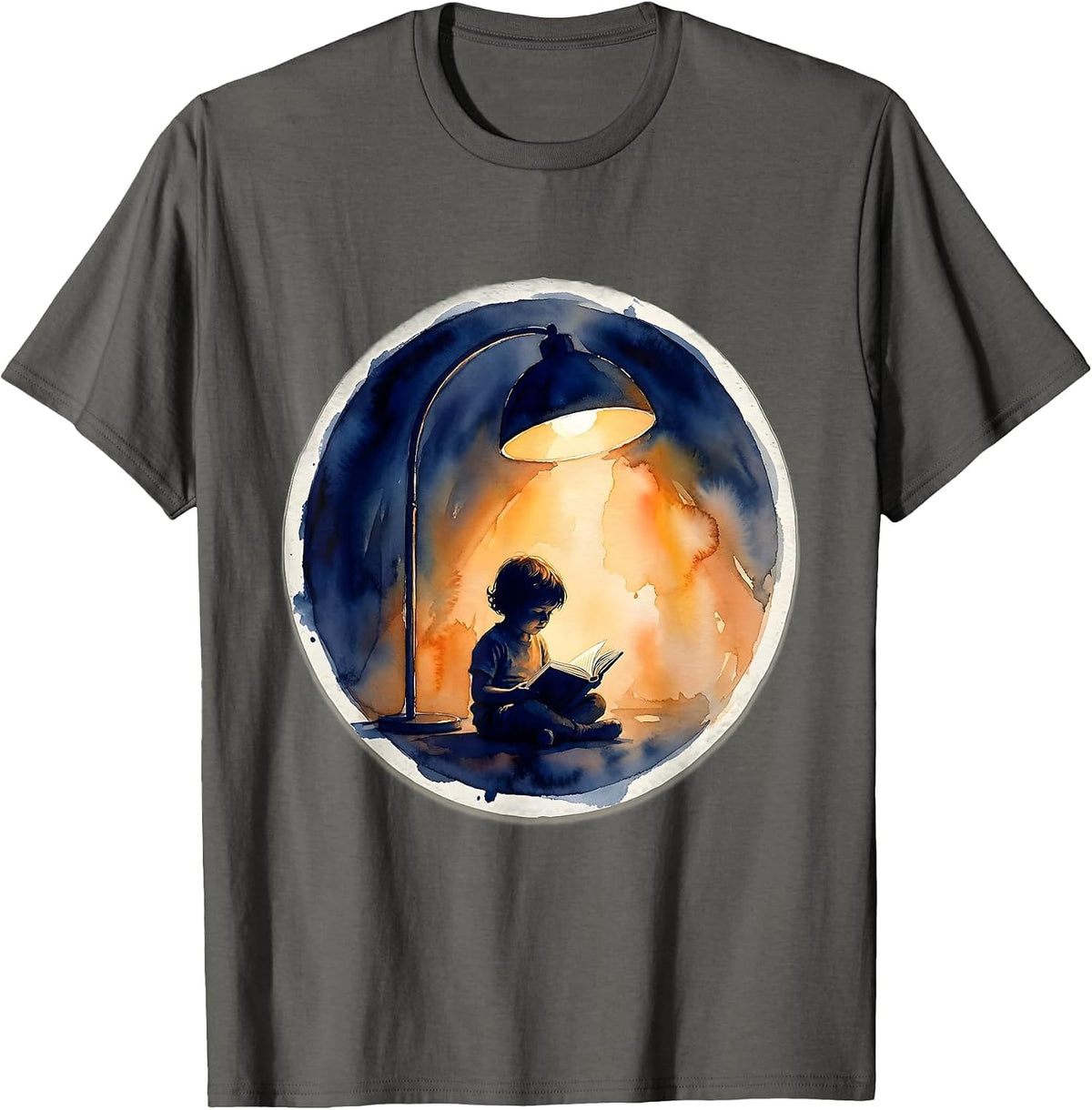 Reading Teacher Child Silhouette Giant Lamp Design T-Shirt - Asphalt Grey