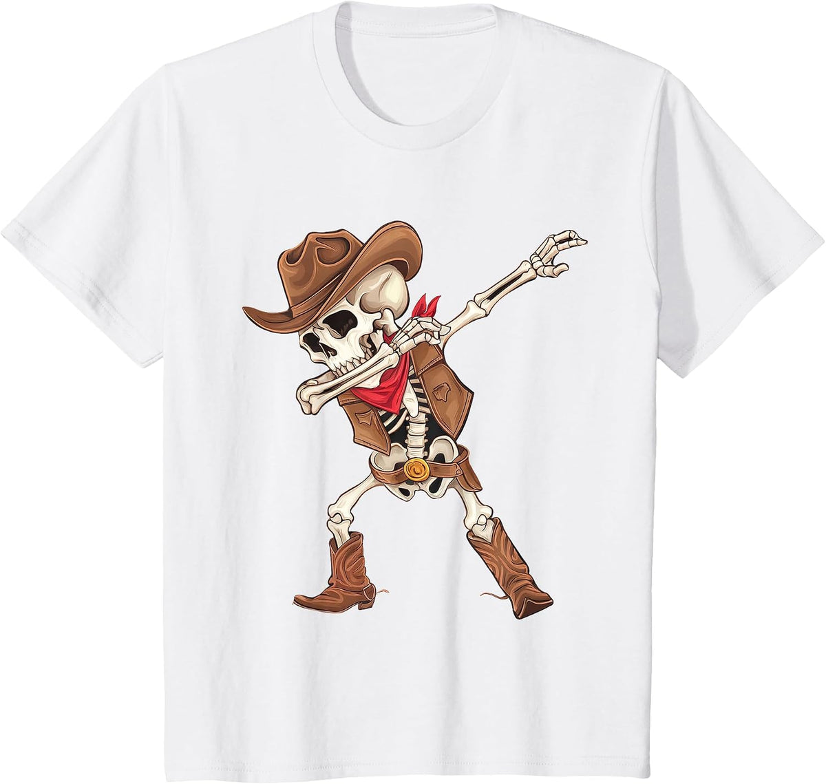 Dabbing Skeleton Cowboy Halloween Costume Boys Mens Kids T-Shirt - White