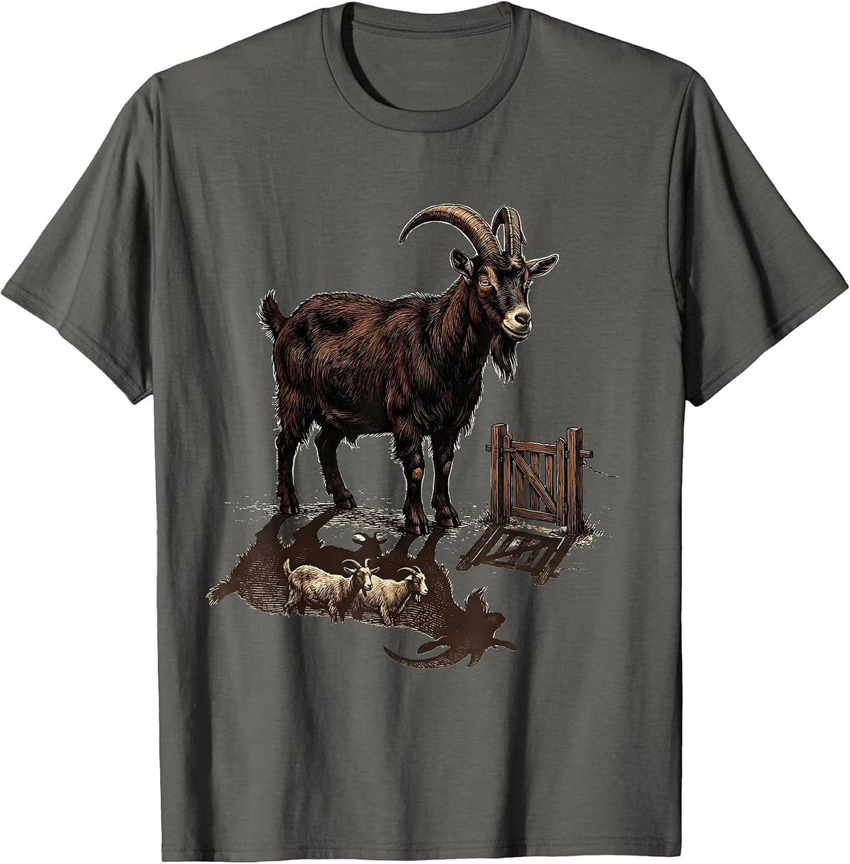 Men's Placid Horned Goat Vintage Farm Humor Goat Lover T-Shirt - Asphalt Grey