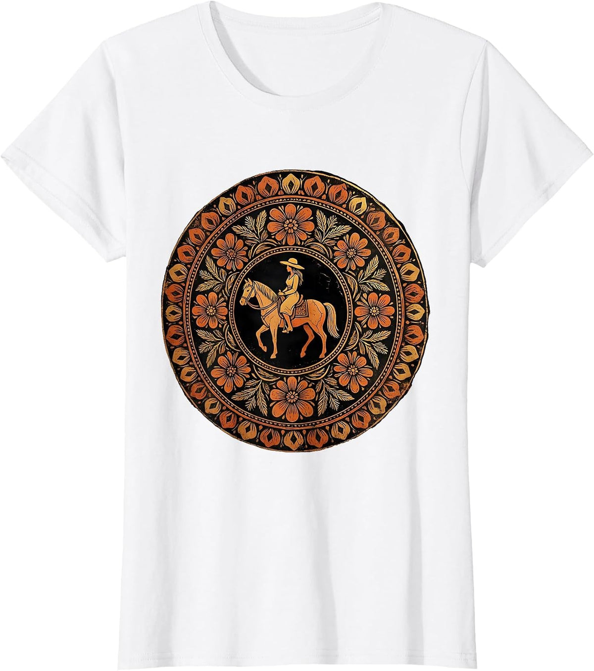 Horseback Rider Wide Brim Hat Western Graphic T-Shirt - White