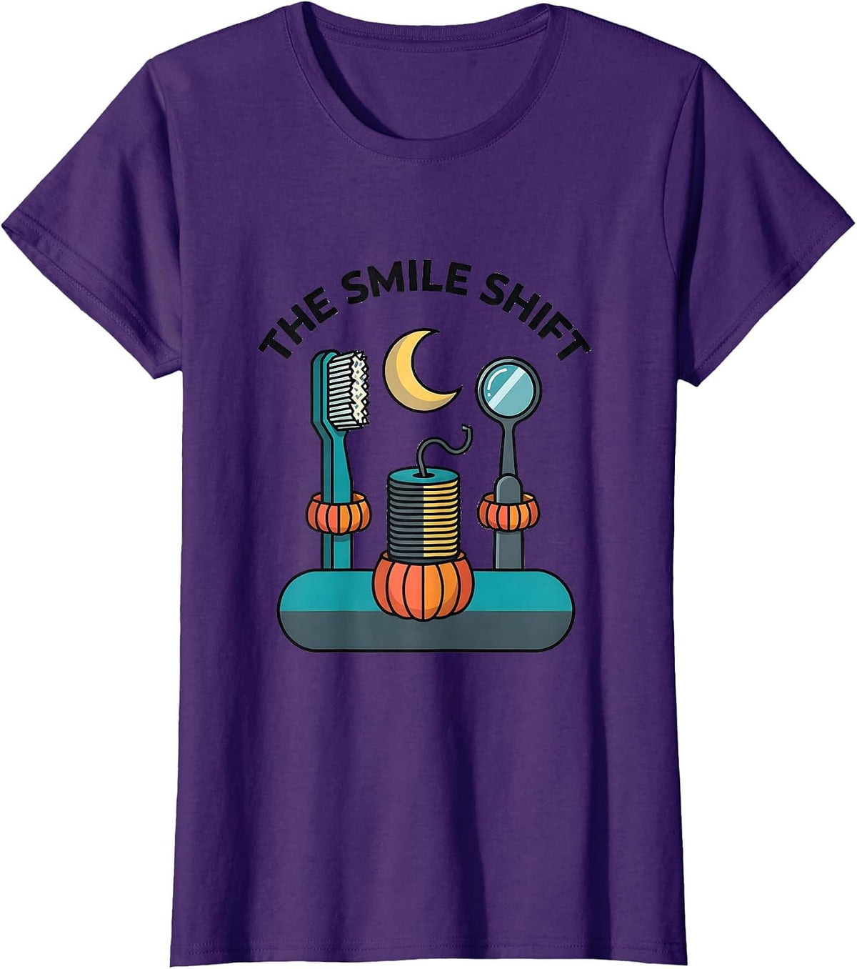 Women's The Smile Shift Flat Vector Halloween Dentist Costume Dental T-Shirt - Purple