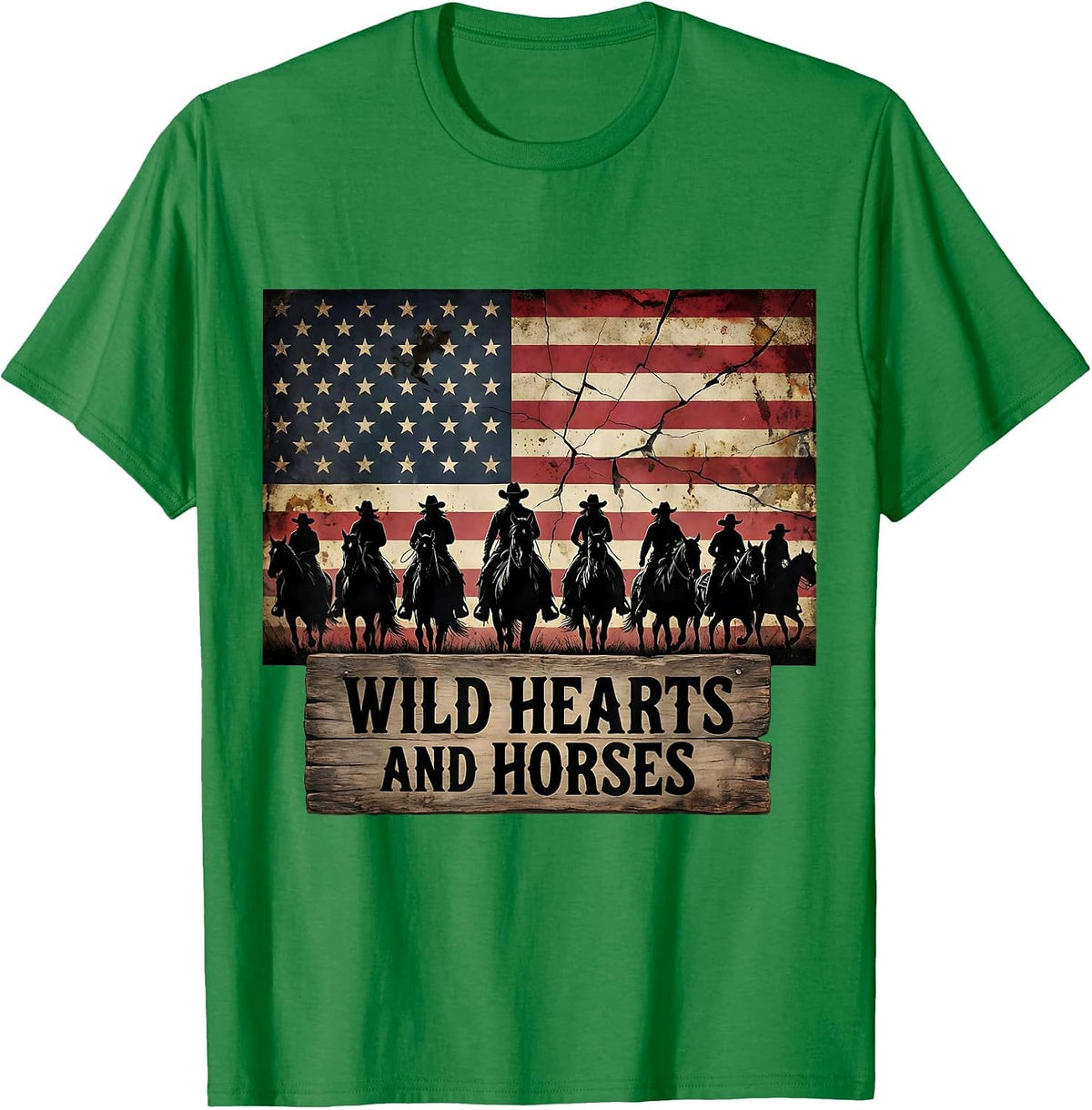 Men's Wild Hearts and Horses Equestrian Design T-Shirt - Kelly Green