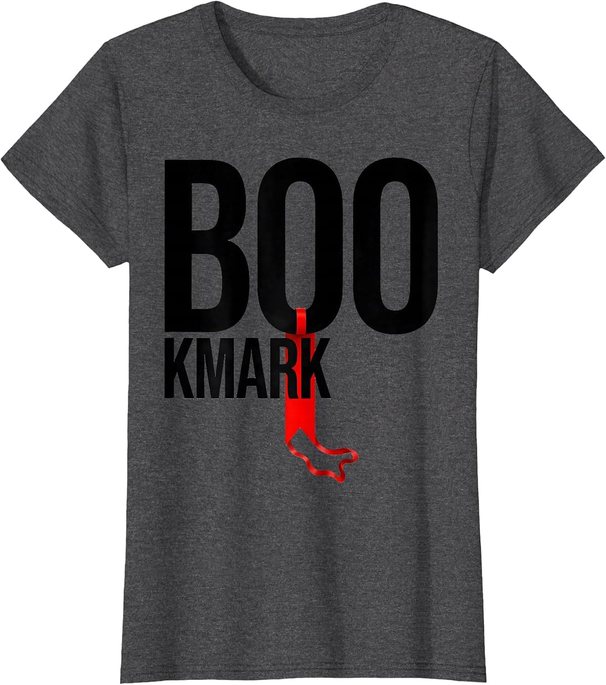 Women's Boo-kmark Whimsical Bookish Ghost Reading Halloween Teacher T-Shirt - Dark Heather Grey