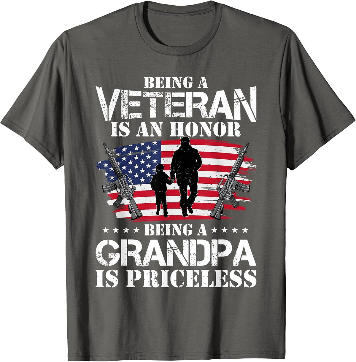 Being A Veteran is Honor Being A Grandpa is Priceless T-Shirt - Asphalt Grey