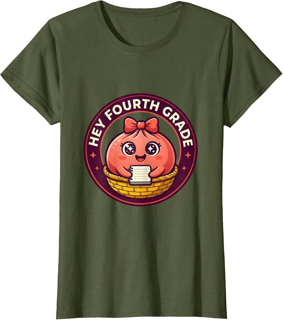 Women's Hey Fourth Grade Cute Dumpling Kawaii Back to School Girl T-Shirt - Olive Green