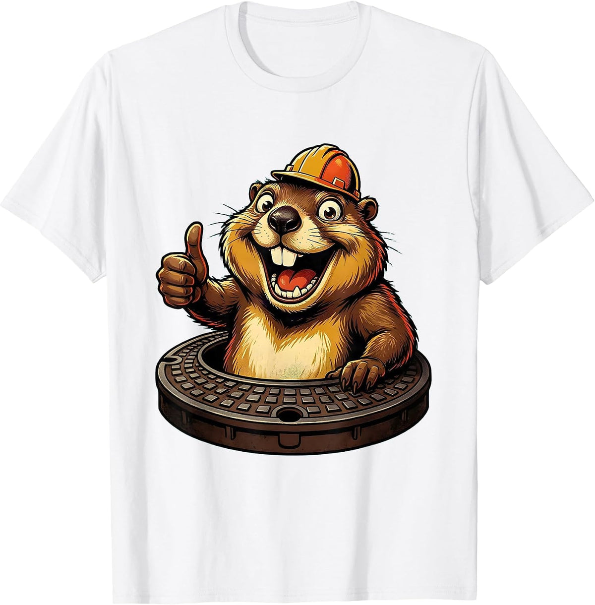 Men's Funny Groundhog Manhole Cover Pop Up Graphic T-Shirt - White