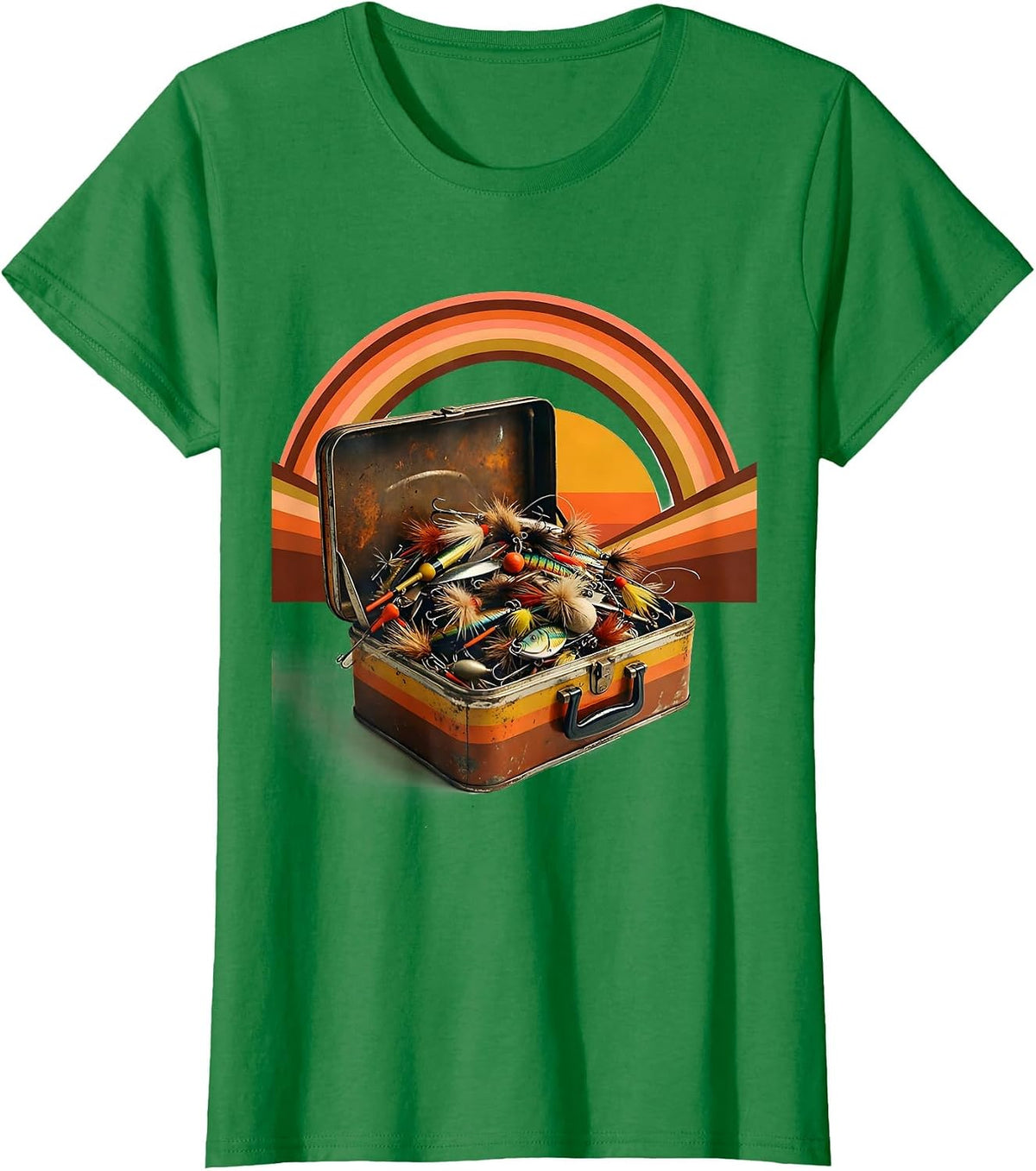 Vintage Tackle Box Overflowing With Lures Fishing T-Shirt - Kelly Green