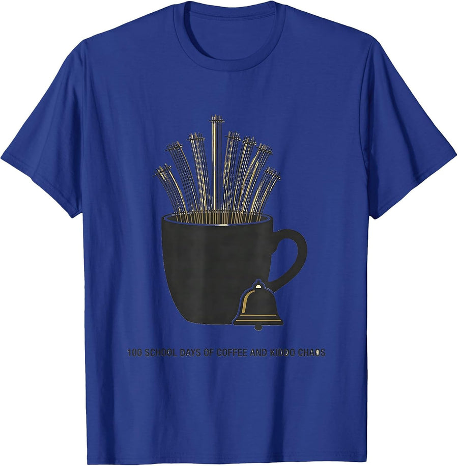100 School Days Of Coffee And Kiddo Chaos Teacher T-Shirt - Royal Blue